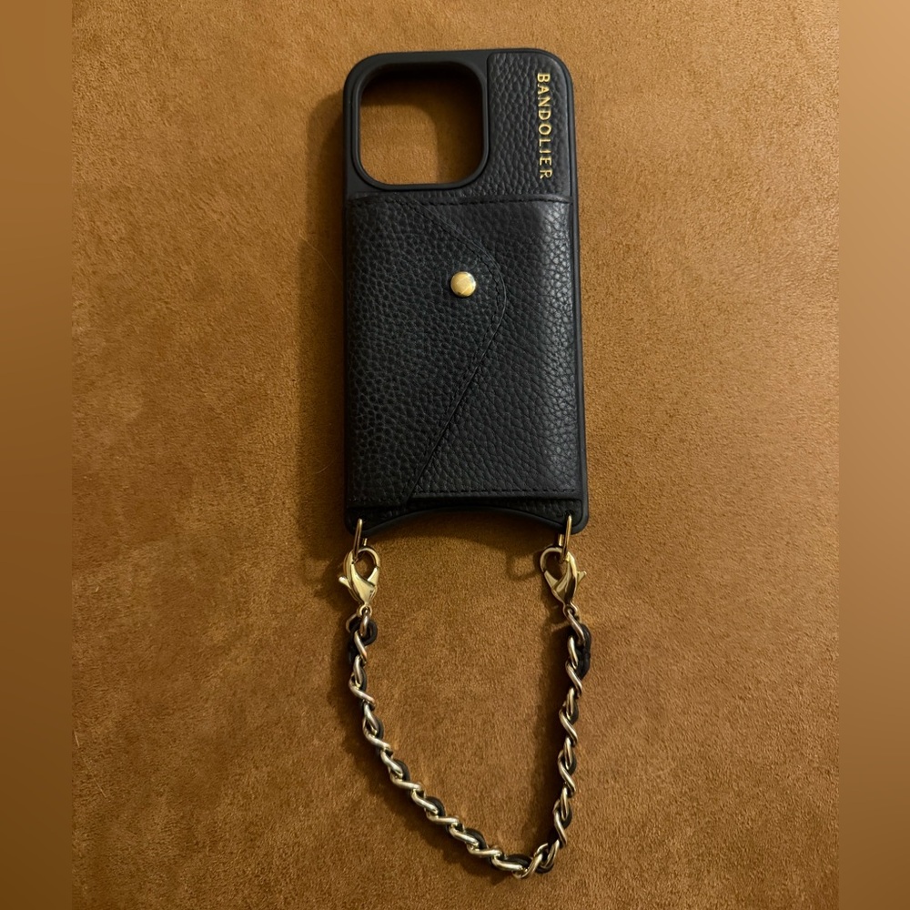 Bandolier Black Phone Case with Gold Chain